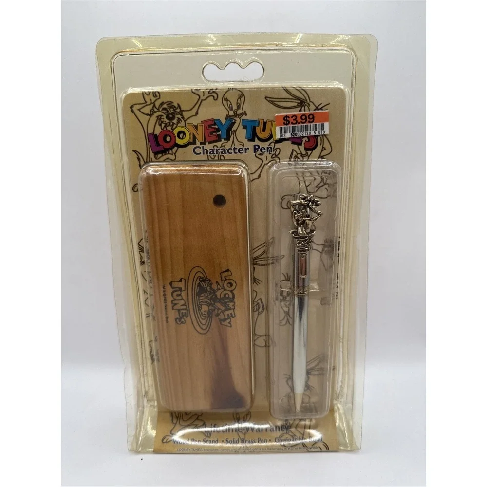 VTG 1997 - Taz The Tasmanian Devil-Looney Tunes Solid Brass‎ Pen W/ Stand